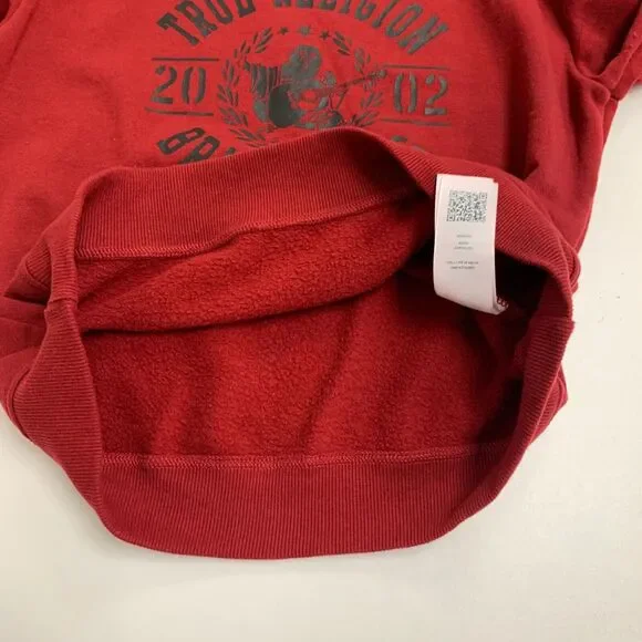 True Religion Sweatshirt Womens Medium Rich Red Fleece Long Sleeve Crew Neck - Picture 11 of 13